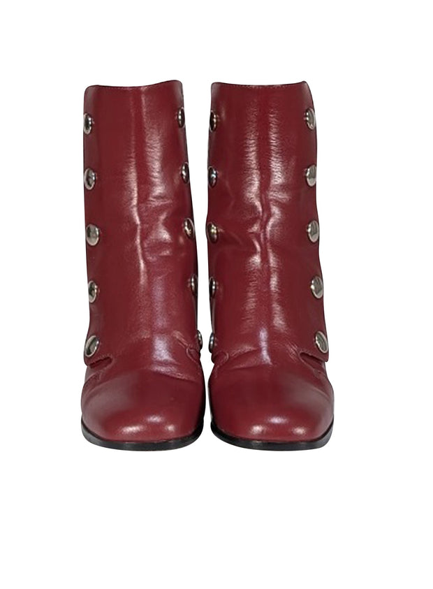 Mulberry - Crimson Red Leather Short Boots w/ Silver Button Trim Sz 7 - Current Boutique