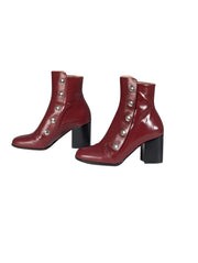 Mulberry - Crimson Red Leather Short Boots w/ Silver Button Trim Sz 7 - Current Boutique