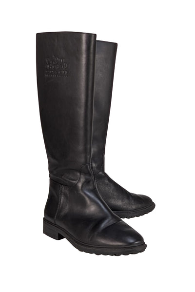 Coach - Black Leather Upper Logo Detail Tall Boots Sz 7 - Current Boutique