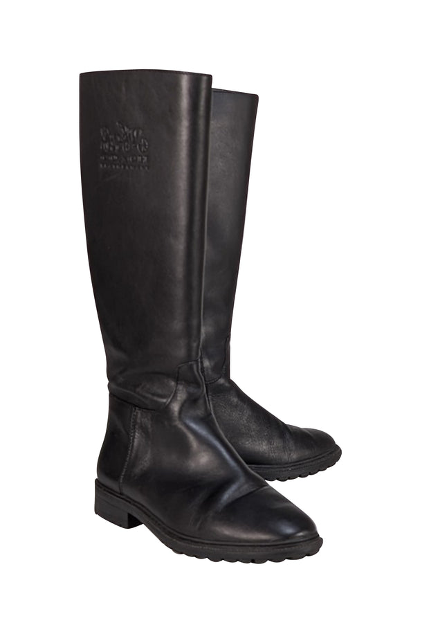 Coach - Black Leather Upper Logo Detail Tall Boots Sz 7 - Current Boutique