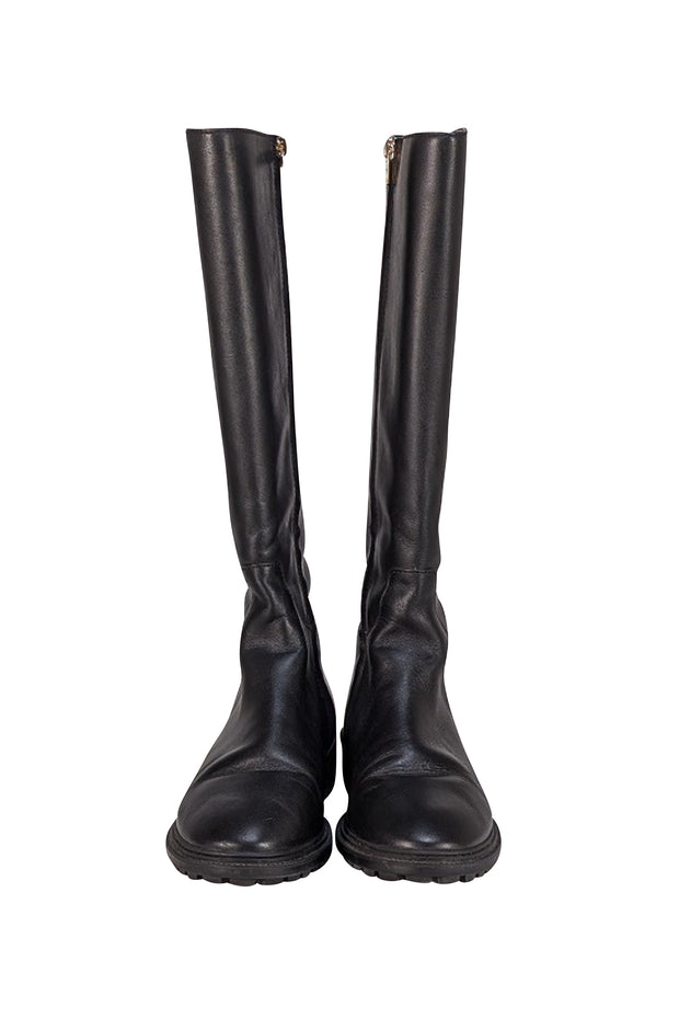 Coach - Black Leather Upper Logo Detail Tall Boots Sz 7 - Current Boutique