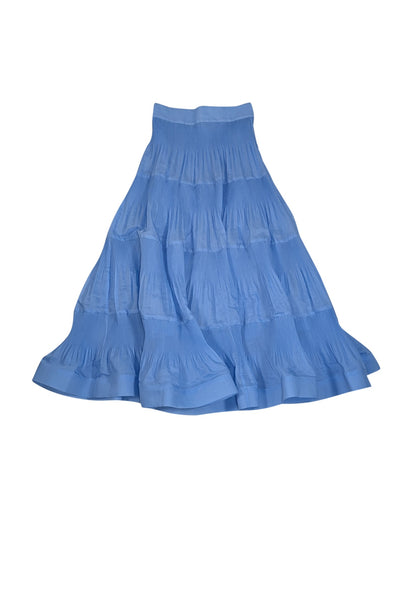 Zimmermann - Light Blue Plisse Pleated Maxi Skirt Sz 4 - Current Boutique