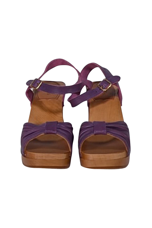Swedish Hasbeens - Purple Leather Wooden Strappy Sandals Sz 9 - Current Boutique