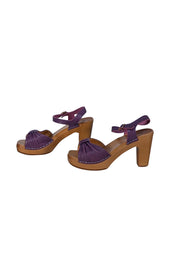 Swedish Hasbeens - Purple Leather Wooden Strappy Sandals Sz 9 - Current Boutique