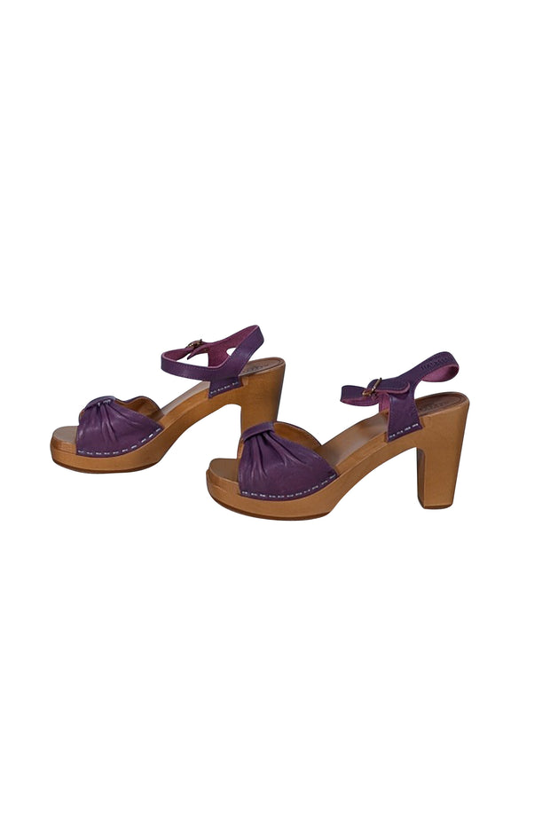 Swedish Hasbeens - Purple Leather Wooden Strappy Sandals Sz 9 - Current Boutique