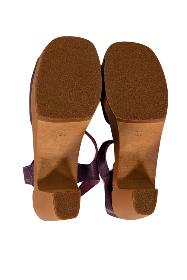Swedish Hasbeens - Purple Leather Wooden Strappy Sandals Sz 9 - Current Boutique