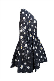 Maje - Black & White Daisy Print Eyelet Mini "Rayom" Dress Sz 4 - Current Boutique