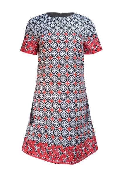 Louis Vuitton - White, Navy, & Red Motif Print Short Sleeve Dress Sz M