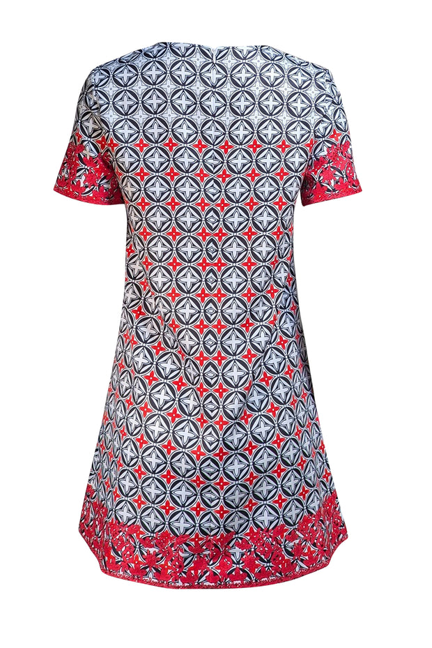 Louis Vuitton - White, Navy, & Red Motif Print Short Sleeve Dress Sz M