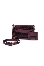 Michael Kors - Maroon Metallic Leather Snakeskin Embossed Crossbody Bag