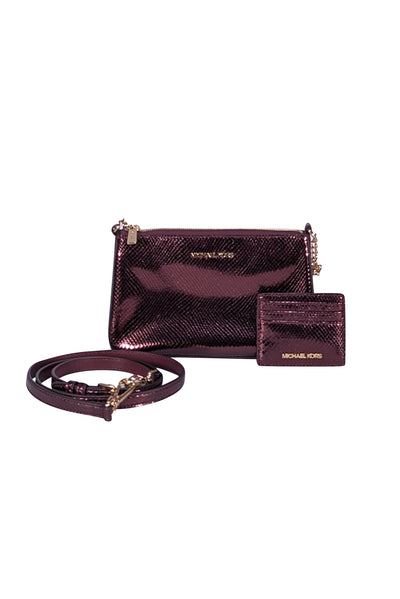 Michael Kors - Maroon Metallic Leather Snakeskin Embossed Crossbody Bag