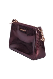 Michael Kors - Maroon Metallic Leather Snakeskin Embossed Crossbody Bag