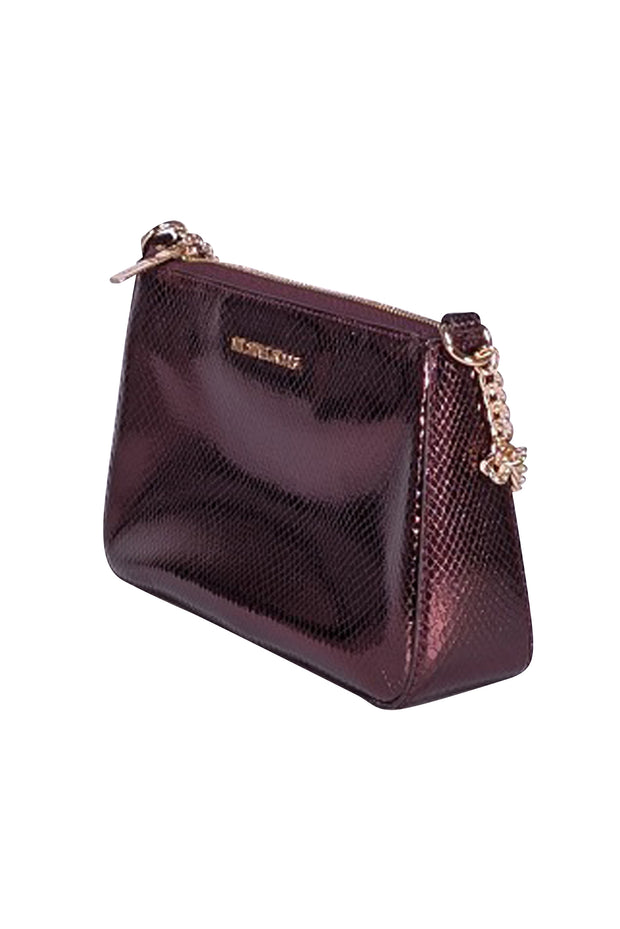 Michael Kors - Maroon Metallic Leather Snakeskin Embossed Crossbody Bag