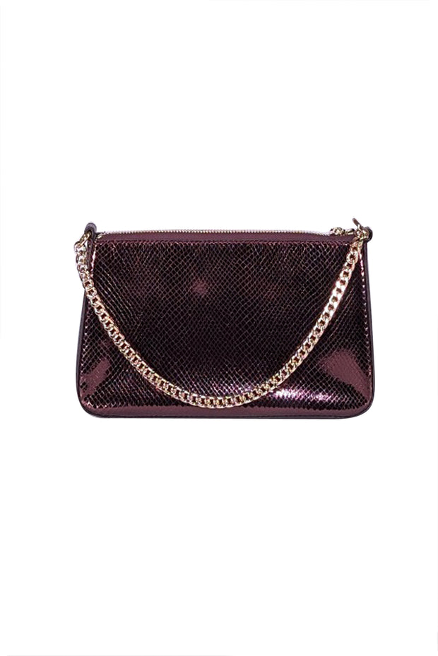 Michael Kors - Maroon Metallic Leather Snakeskin Embossed Crossbody Bag