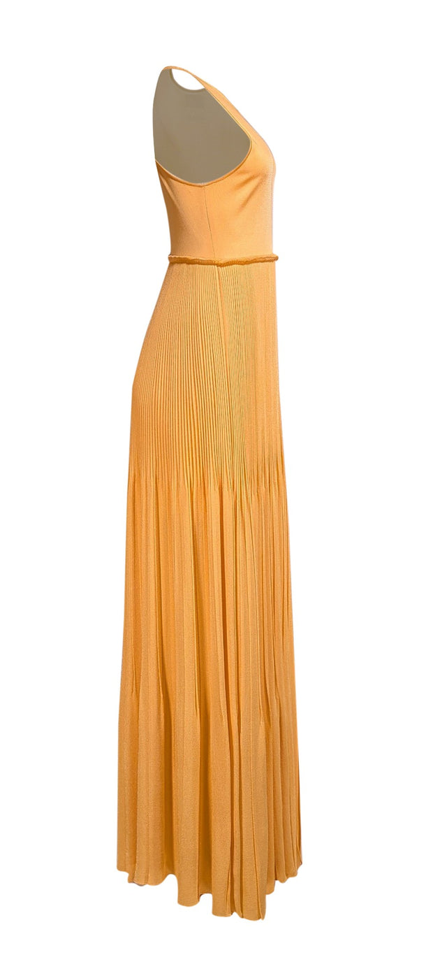 St. John - Yellow Sleeveless Accordion Plisse Knit Maxi Dress Sz 8 - Current Boutique