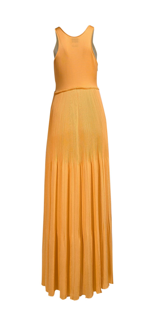 St. John - Yellow Sleeveless Accordion Plisse Knit Maxi Dress Sz 8 - Current Boutique