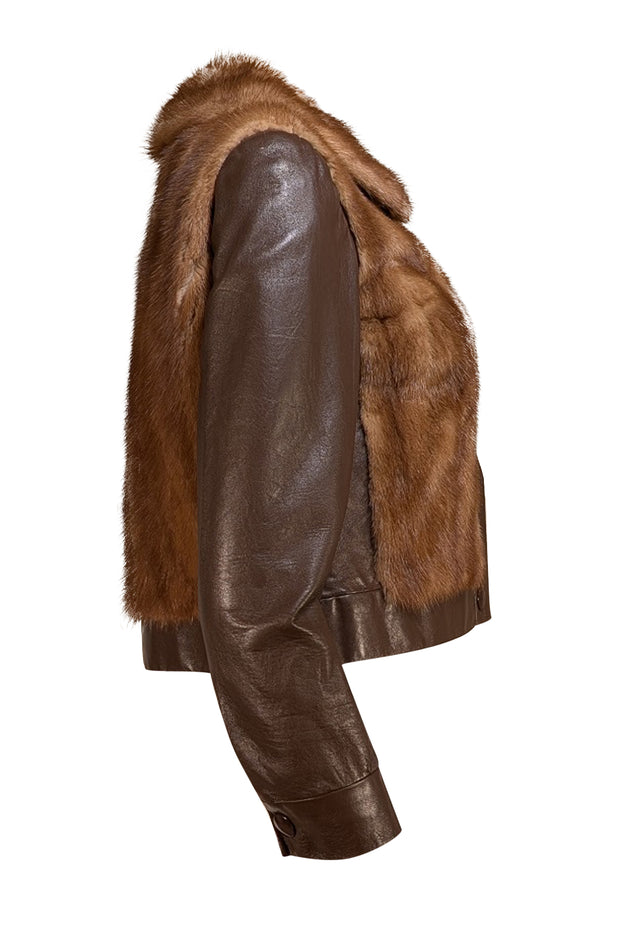 Sprung Freres - Chocolate Brown W/ Fur Detail Short Jacket Sz S