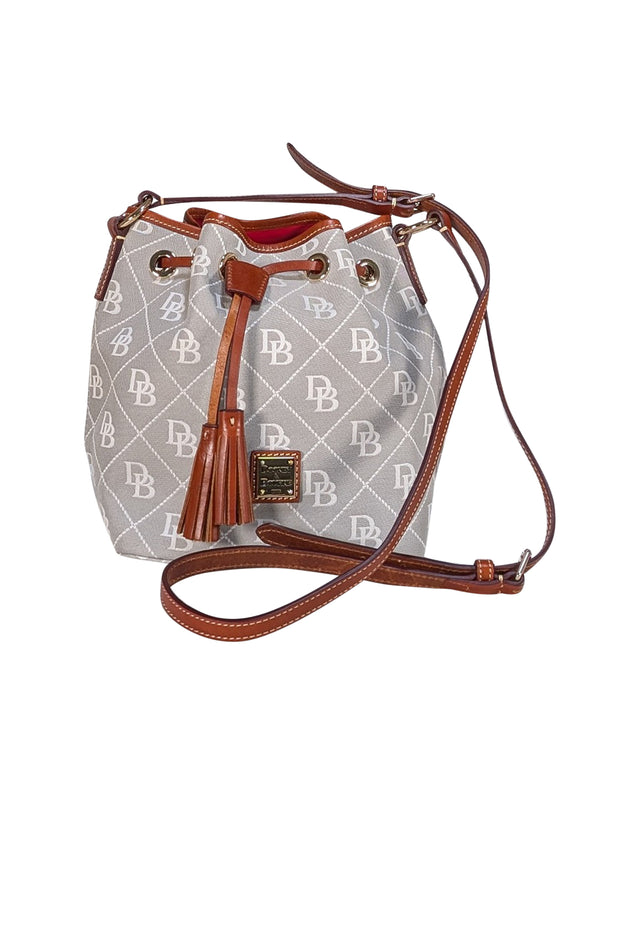 Dooney & Bourke - Grey Monogram Print Bucket Bag - Current Boutique