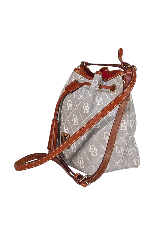 Dooney & Bourke - Grey Monogram Print Bucket Bag - Current Boutique