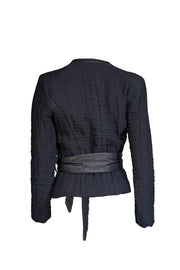 IRO - Black Textured Cotton-Linen Jacket w/ Leather Trim & Belt Sz 8 - Current Boutique