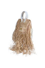 Jacquemus - Beige & White Raffia Woven Calfskin Le Petit Baci Handbag - Current Boutique