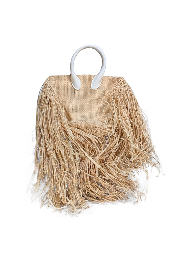 Jacquemus - Beige & White Raffia Woven Calfskin Le Petit Baci Handbag - Current Boutique