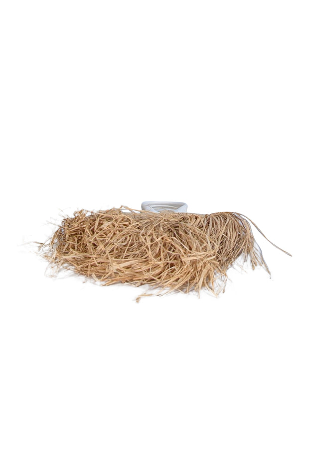 Jacquemus - Beige & White Raffia Woven Calfskin Le Petit Baci Handbag - Current Boutique