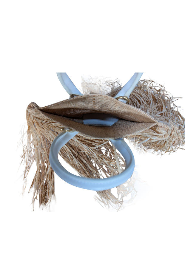Jacquemus - Beige & White Raffia Woven Calfskin Le Petit Baci Handbag - Current Boutique