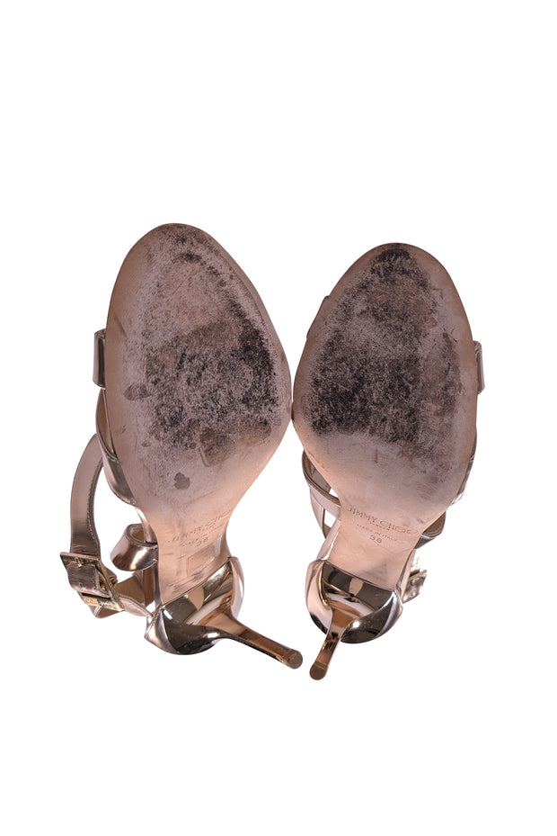 Jimmy Choo - Metallic Leather Strappy Open Toe Pumps Sz 8 - Current Boutique