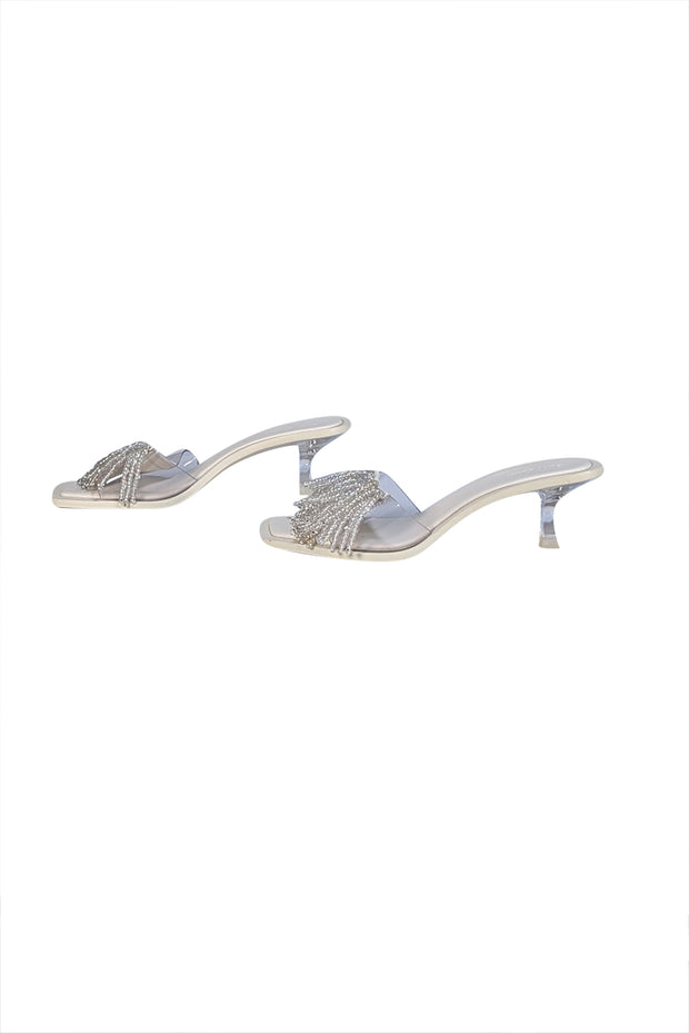 Cult Gaia - Ivory Beaded Tassel Front Mule Heels Sz 8.5 - Current Boutique