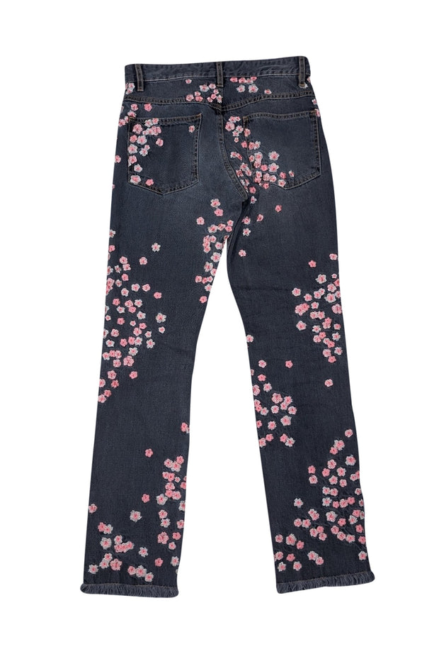 Isabel Marant - Black Wash Denim w/ Pink Floral Embroidered Print Jeans Sz 4