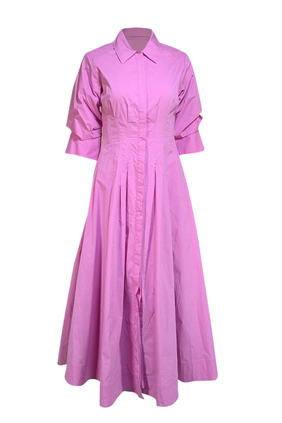 Jonathan Simkhai - Pink Cropped Sleeve Collared Button Down Maxi Dress Sz S - Current Boutique