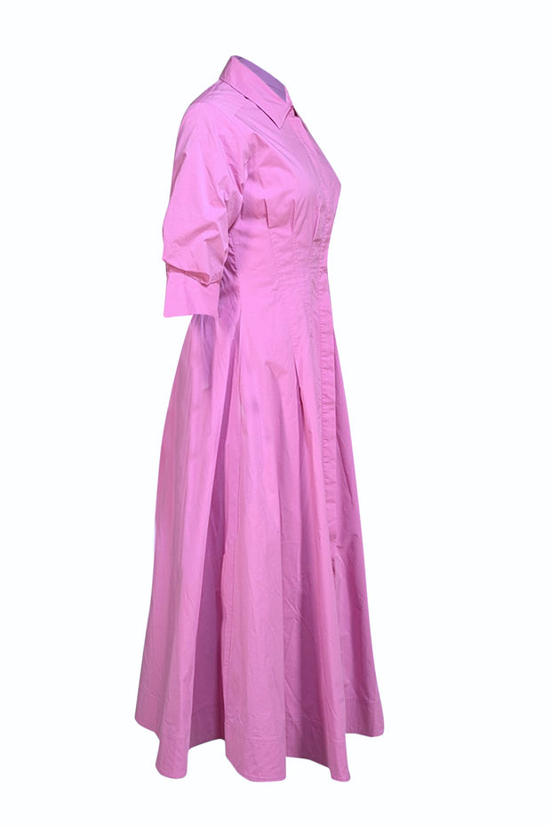 Jonathan Simkhai - Pink Cropped Sleeve Collared Button Down Maxi Dress Sz S - Current Boutique