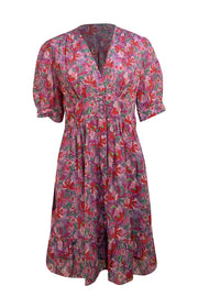 Ba&sh - Purple w/ Red, Pink, & Green Floral Button Front Dress Sz 8 - Current Boutique