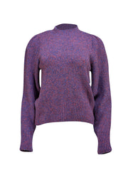 Veronica Beard - Red & Blue Fuzzy Knit Puff Sleeve Sweater Sz M - Current Boutique