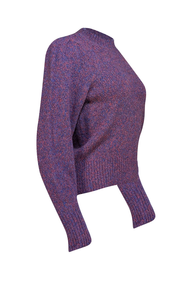 Veronica Beard - Red & Blue Fuzzy Knit Puff Sleeve Sweater Sz M - Current Boutique
