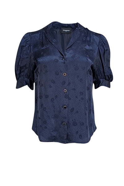 The Kooples - Navy Floral Printed Puff Sleeve Blouse Sz 2 - Current Boutique