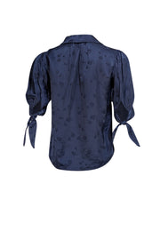 The Kooples - Navy Floral Printed Puff Sleeve Blouse Sz 2 - Current Boutique