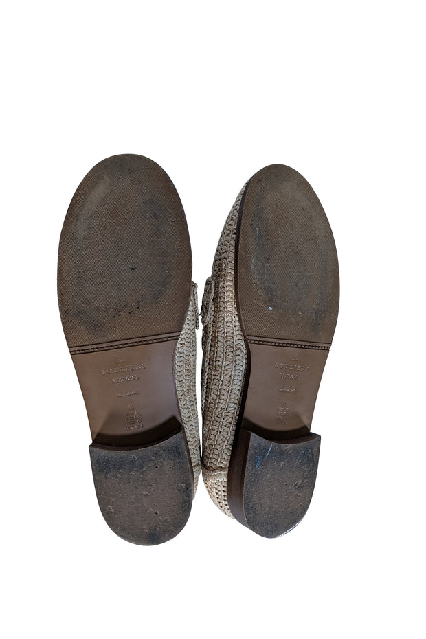 Sezane - Beige Raffia Slip On Loafers Sz 9 - Current Boutique