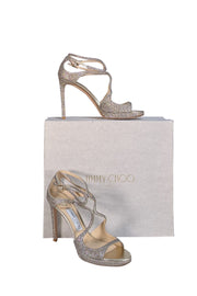 Jimmy Choo - Champagne Gold Glitter Open Toe Pumps Sz 8.5 - Current Boutique