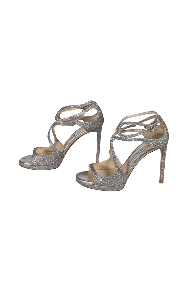 Jimmy Choo - Champagne Gold Glitter Open Toe Pumps Sz 8.5 - Current Boutique