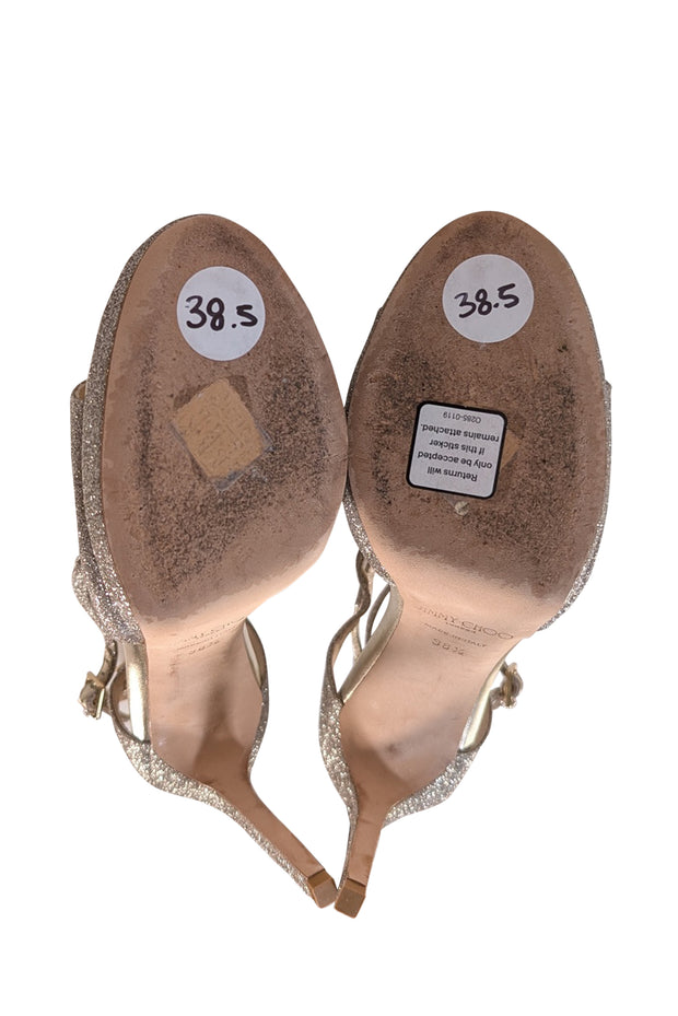 Jimmy Choo - Champagne Gold Glitter Open Toe Pumps Sz 8.5 - Current Boutique