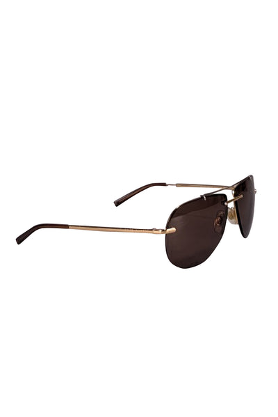 Dolce & Gabbana - Brown & Gold Frameless Aviator Sunglasses - Current Boutique