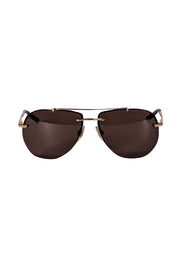 Dolce & Gabbana - Brown & Gold Frameless Aviator Sunglasses - Current Boutique
