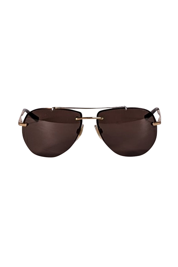 Dolce & Gabbana - Brown & Gold Frameless Aviator Sunglasses - Current Boutique