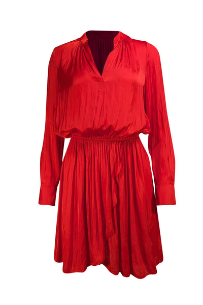 Zadig & Voltaire - Bright Red Satin Elastic Waist Dress Sz S