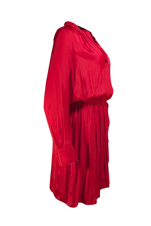 Zadig & Voltaire - Bright Red Satin Elastic Waist Dress Sz S