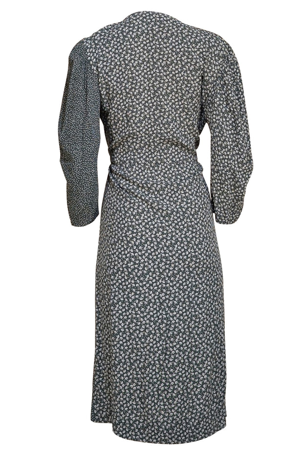 See By Chloe - Green Floral & Polka Dot Print Wrap Midi Dress Sz 12 - Current Boutique