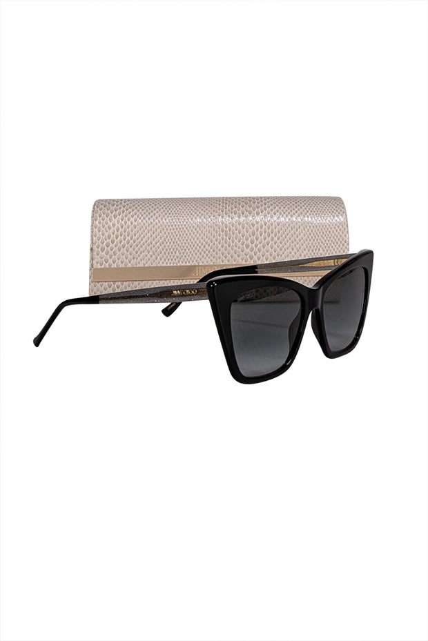 Jimmy Choo - Black Square Sparkly Leg Sunglasses - Current Boutique