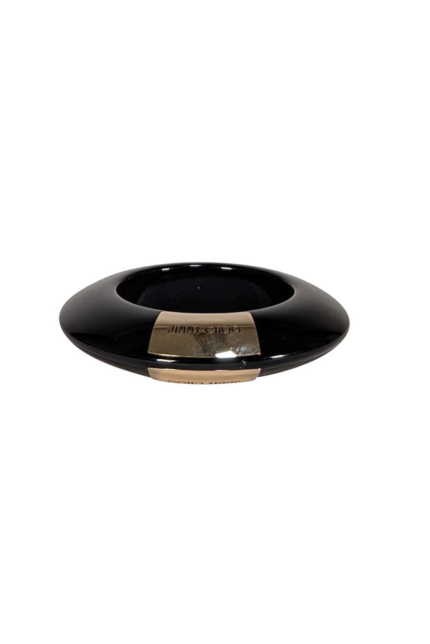 Jimmy Choo - Black Acrylic & Gold Thick Bangle Bracelet - Current Boutique